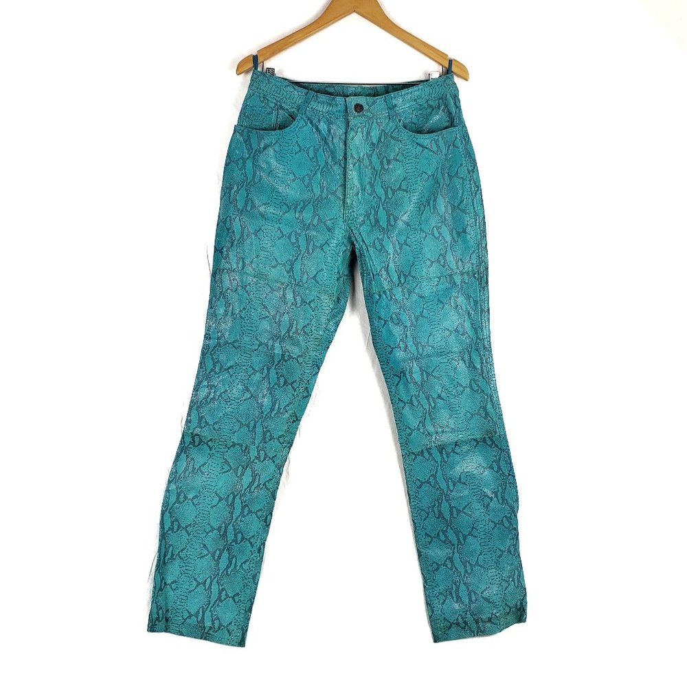Vintage Aqua Blue Leather Snakeskin Pants